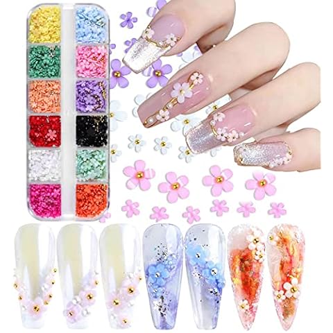 12 Grids 3D Blume Nail Art Charms Acryl Flower Nagel Charms Blumenornamente Nägel Strass Nail Strass Zubehör Cover