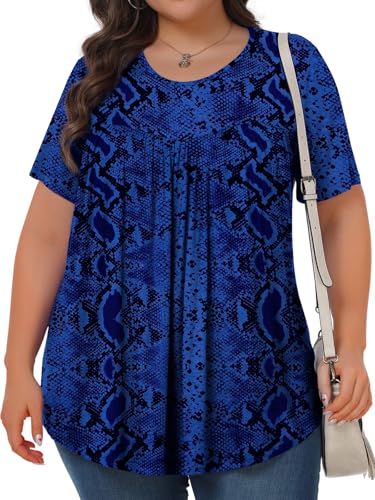 Image of Tencede Womens Plus Size Tops Tunic Short Sleeve Crew Neck Shirts Casual Soft Blouse 1X-5X