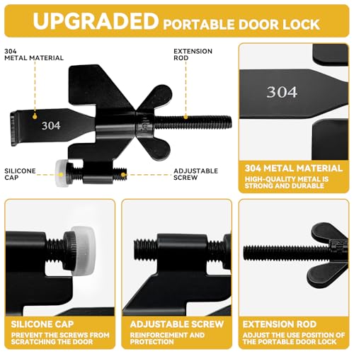 Black Portable Door Lock Home Security Door Locker Travel Lockdown Locks for Additional Safety and Privacy Perfect for Traveling Hotel Home Apartment College by Rerishom - Image 4