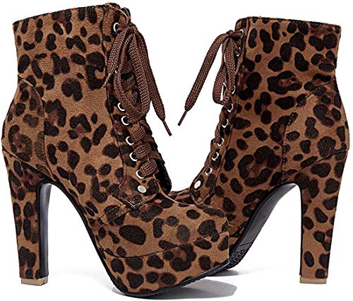 ForeMode Women Autumn Round Toe Lace up Ankle Buckle Chunky High Heel Platform Knight Boots