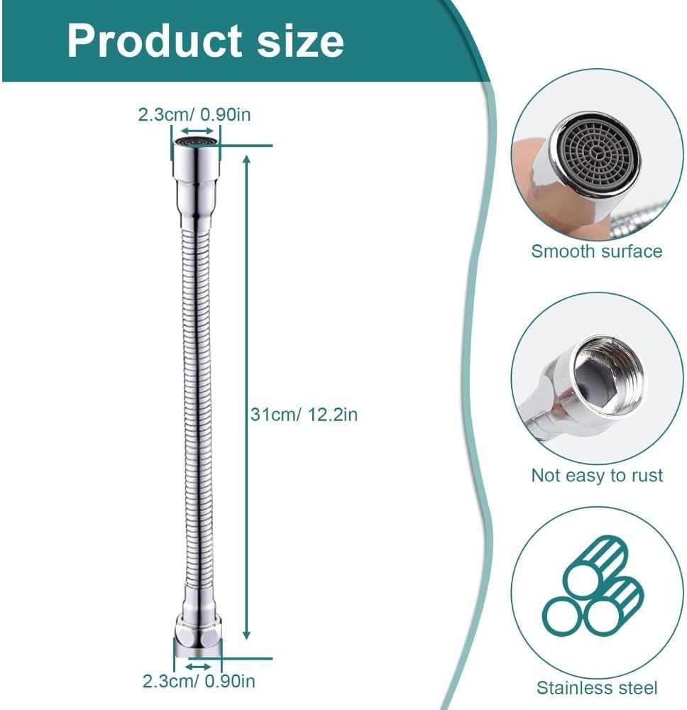 Tap extension 30 cm, Made of 304 stainless steel. Fixable direction, Convenient for brushing teeth and washing face, washing hair and catching water