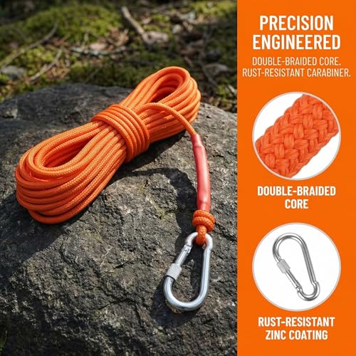 Kletterseil Hochfeste Sicherheitsseile Lang 20m Durchmesser 6mm Statisches Seil Outdoor Rettungsseil mit 1 Karabiner Festmacherleine Allzweckseil für Wandern Bergsteigen Outdoor Sport Camping