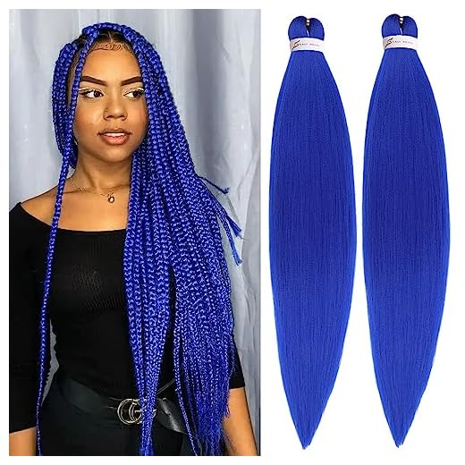 Unionbeauty 26 Inch Pre Stretched Braiding Hair 2 Packs Blue Braiding Hair for Goddess Box Braids Hot Water Setting Easy Braid Yaki Texture EZ Braids Synthetic Hair Extensions Crochet Bradids (blue#)
