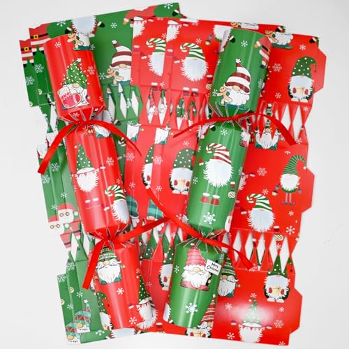 Gyoungt 10 Pack Gnome Chritmas Crackers, 10 Hats 20 Strings 10 Jokes Green Red Classic Christmas Party Game Make Your Own Christmas Cracker DIY Cracker Festive Seasonal