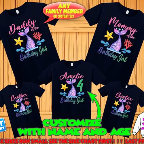 Mermaid Birthday Shirt, Mermaid Tail Custom tShirt, Personalized Mermaid t-Shirt, Mermaid family shirts, Mermaid matching family Birthday Shirts, Birthday t-shirt for girls and boys3