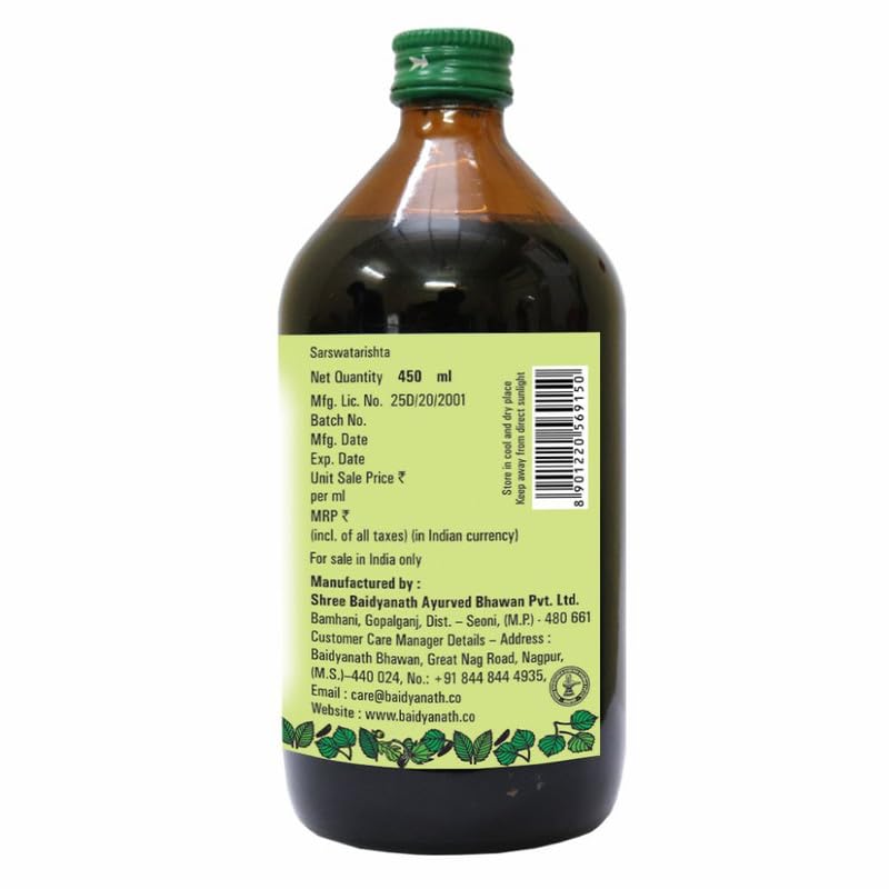 Image of Baidyanath Asli Ayurved Saraswatarishta | Ayurvedic Tonic for Wellness, Mental Calmness & Focus | Enriched with Brahmi | 450 ml
