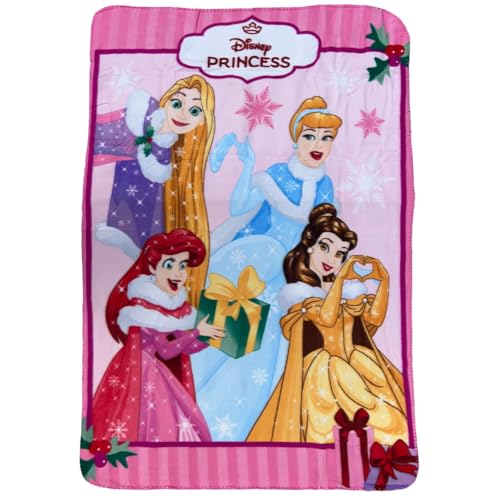 Couverture en polaire pour enfants - Plaid Cartoon Princesses Disney thème Noël 100 x 140 cm - Couverture douce en polaire 100% polyester 220 g/m² - Chaude et...