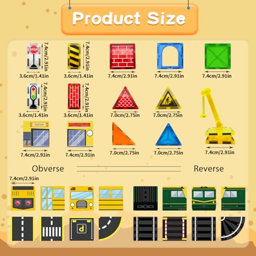 Magnetic building block puzzle road set, STEM magnetic puzzle building blocks suitable for children, children's toy games, the best birthday gift, suitable for boys and girls over 3 years old (38PCS)