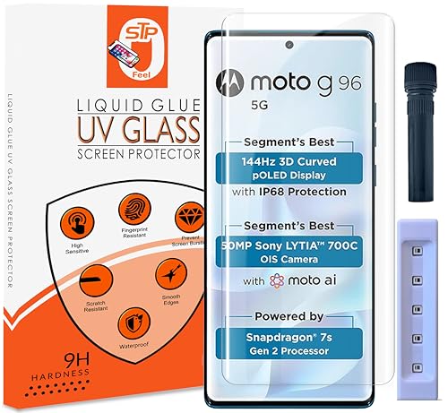 Image of STP FEEL Advanced UV Tempered Glass Screen Protector Guard Compatible For Motorola G96 5G / Moto G96 5G (6.67 Inch, Pack of 1) Full Adhesive UV Curved Case Friendly HD Clarity