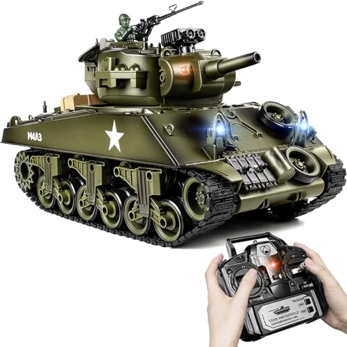 RC Panzer Ferngesteuert M4A3 Sherman 1:18 mit BB Schuss Licht Sound Rauch