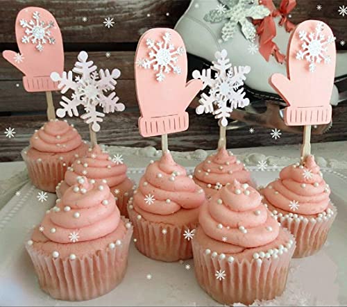 Jevenis Pink Winter In Wonderland Baby Shower Decoration Winter Onederland Girl Cupcake Decoration Snowflake Cupcake Toppers For Christmas Winter Wonderland Party Baby Shower #TOP4