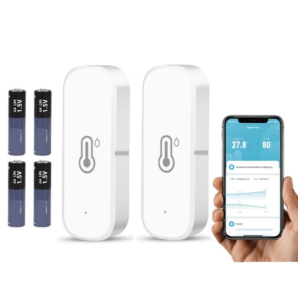 2 Sensores de Temperatura y Humedad Relativa Wifi. 4 x Pilas AAA Incluidas! Compatible con Tuya, SmartLife y asistentes como Alexa y Google Home. Color blanco.