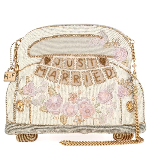 Mary Frances Just Married Beaded Crossbody Handbag Clutch Bridal Car Novelty Purse, Ivory