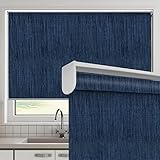 Cordless 100% Blackout Window Roller Shades, Custom Size Navy Window Roller Shades Blinds, Easy Installation for Home and Office