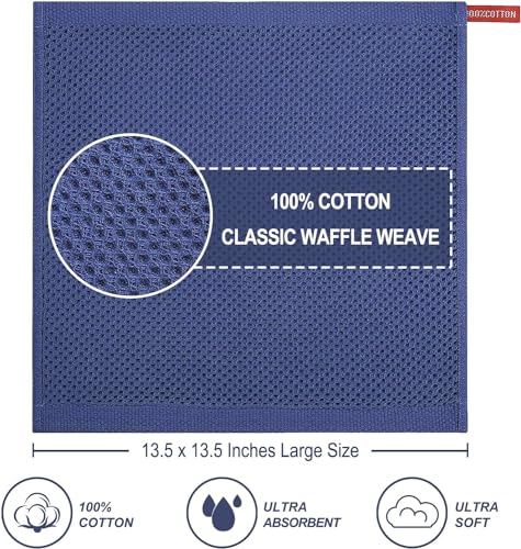 Image of Cotton Kitchen Dish Cloths, 6 Pack Super Absorbent and Lint Free Waffle Weave Dish Towels, Fast Drying Dish Rags for Washing Dishes, 13.4 X 13.4 Inch, (Dark Blue, Pack of 6)