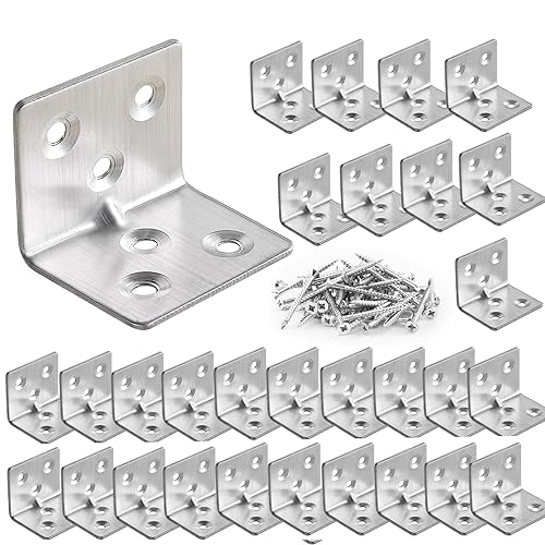 GothicBride Pack of 30 Stainless Steel Angle 30 x 30 x 38 mm, Angle Connector Angle 90 Degrees, Angle Small Mounting Angle for Wooden Tables, Chairs, Furniture