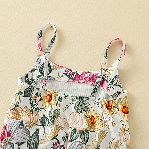 Toddler Girl Bell Bottom Romper Baby Floral Print One Piece Ribbed Cotton Jumpsuit Flare Pants Overall Summer (Floral, 12-18 Months) #TOP3