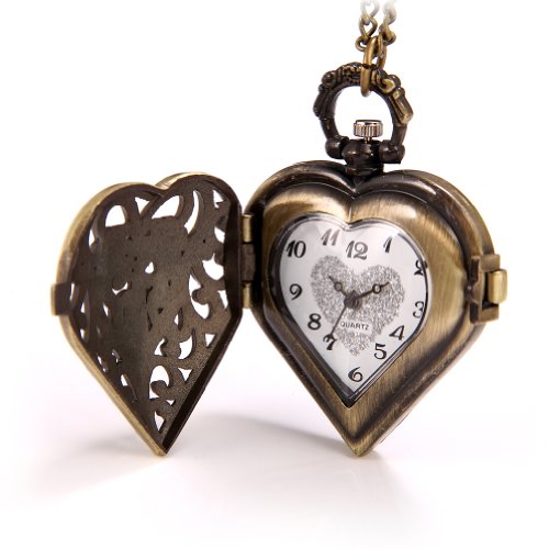 JewelryWe Vintage Heart Locket Style Steampunk Pocket Watch Pendant Long Necklace 31.5 Inch Chain (with Gift Bag) steampunk buy now online