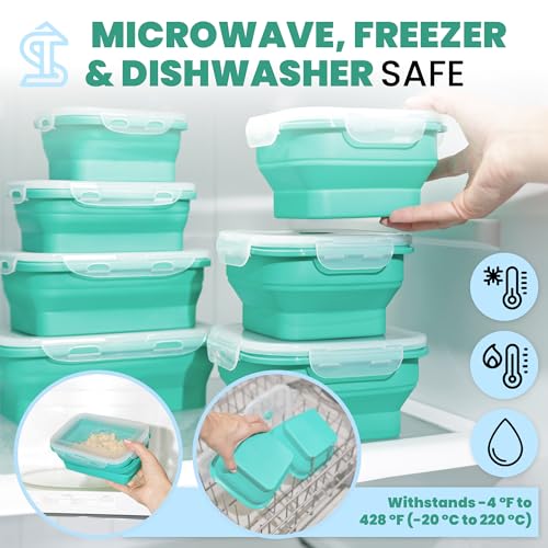 TOPSIBLINGS 8PCS Collapsible Food Storage Containers With Lids - Camping Silicone Bowl, RV Kitchen Essentials Container, Non Plastic Meal Prep, Non Toxic Freezer Bowls, Travel Zip Top Reusable by TOPSIBLINGS - Used condition - Image 6