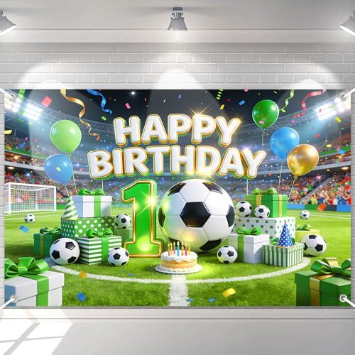 Mocsicka Soccer Happy 10th Birthday Banner 6x3.6ft miniatura 1