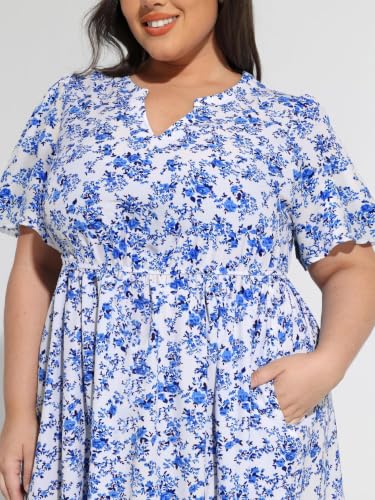 Image of TIYOMI Women Plus Size Dress Boho V Neck Short Sleeve Beach Maxi Dresses Floral /Stripe /Leaves /Lemon XL-5XL