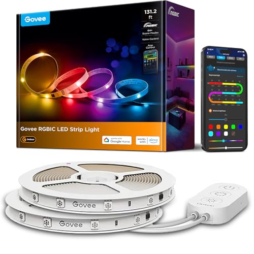 Image of Govee 131.2ft RGBIC LED Strip Lights, Smart LED Lights Work with Alexa and Google Assistant, LED Lights for Bedroom WiFi App Control Segmented DIY Multiple Colors, Color Changing Light, 2 x 65.6ft