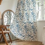 WKBEC Floral Curtains 2 Panels 102 Inches Long Light Filtering Semi-Blackout Window Drapes with Tassels Rod Pocket, Dining Room Decor for Living Room