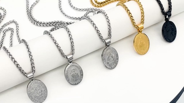 P. BLAKE Black St Saint Benedict Medal Necklace for Men, Stainless