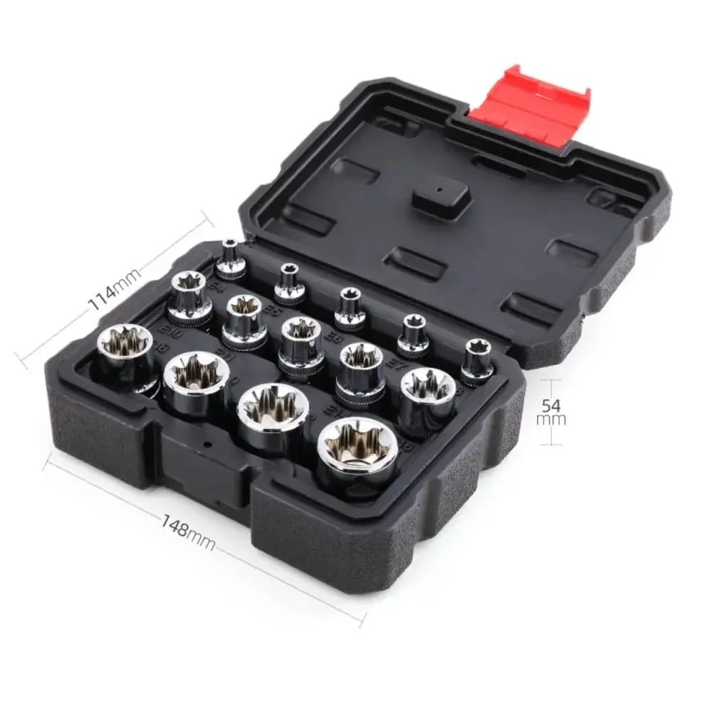 14 szt. Zestaw nasadek żeńskich E-TORX Star E4 - E24 dynamometrycznych 1/4"Dr. 3/8"Dr. 1/2" dr Zestaw przedłużek