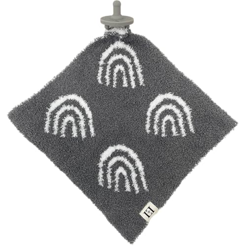 Image of L+L USA Rainbow Baby Lovey Pacifier /Teether Holder 10 inchx10 inch - DreamSoft Plush Fluffy Cuddly Soothie Reversible Mini Comfort Blanket - Cute Newborn Gift Essential Babies Boys Girls (Charcoal /White)