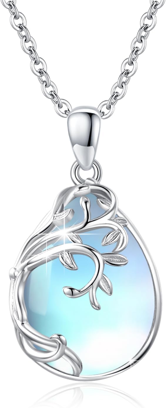 CUOKA MIRACLE Moonstone Necklace Sterling Silver Teardrop Pendant Tree Of Life Moonstone Jewelry Gifts For Women