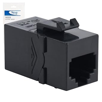 ICC RJ12 Inline Keystone Coupler, 6P6C Female-to-Female Jack, Pin 1-to-1 Voice Connector for RJ11/12, Snap-in Phone Line Module, UL Listed, Black, Single