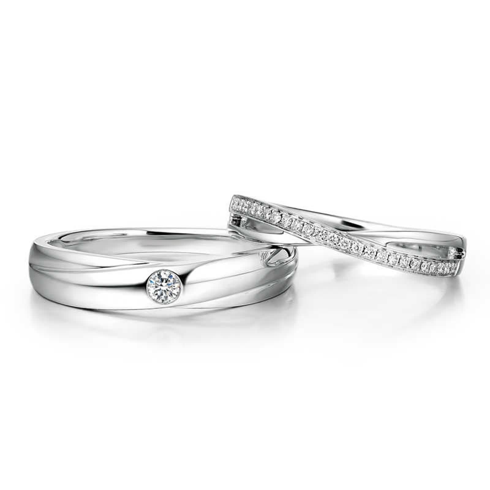 Anillos de compromiso de plata, anillo de compromiso para hombres con diamante blanco de 0,06 quilates, anillos de boda Pt950, talla 53 (16,9)