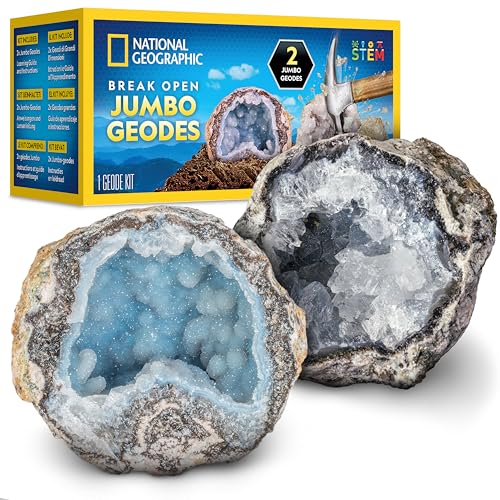National Geographic Jumbo Geodes Kit – Break Open 2 Large Geodes with Crystals Inside, Earth Science Kit for...