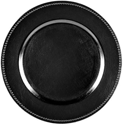 Tiger Chef Round Chargers for Dinner Plates - Charger Plates Black Beaded - 13-inch Wedding Charger Plates (12 Pack)
