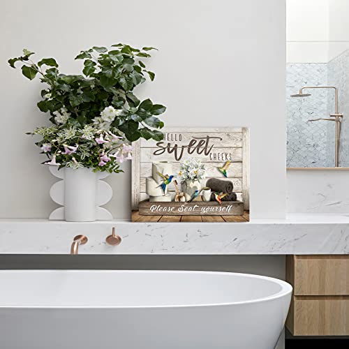 Rustic Bathroom Wall Art Hummingbird Rolls Paper Bathroom Canvas Prints Hello Sweet Cheeks Bathroom Sign Bathroom Pictures Wall Decor For Bathroom Framed Home Decorations Ready To Hang 12X16 Inch #TOP2