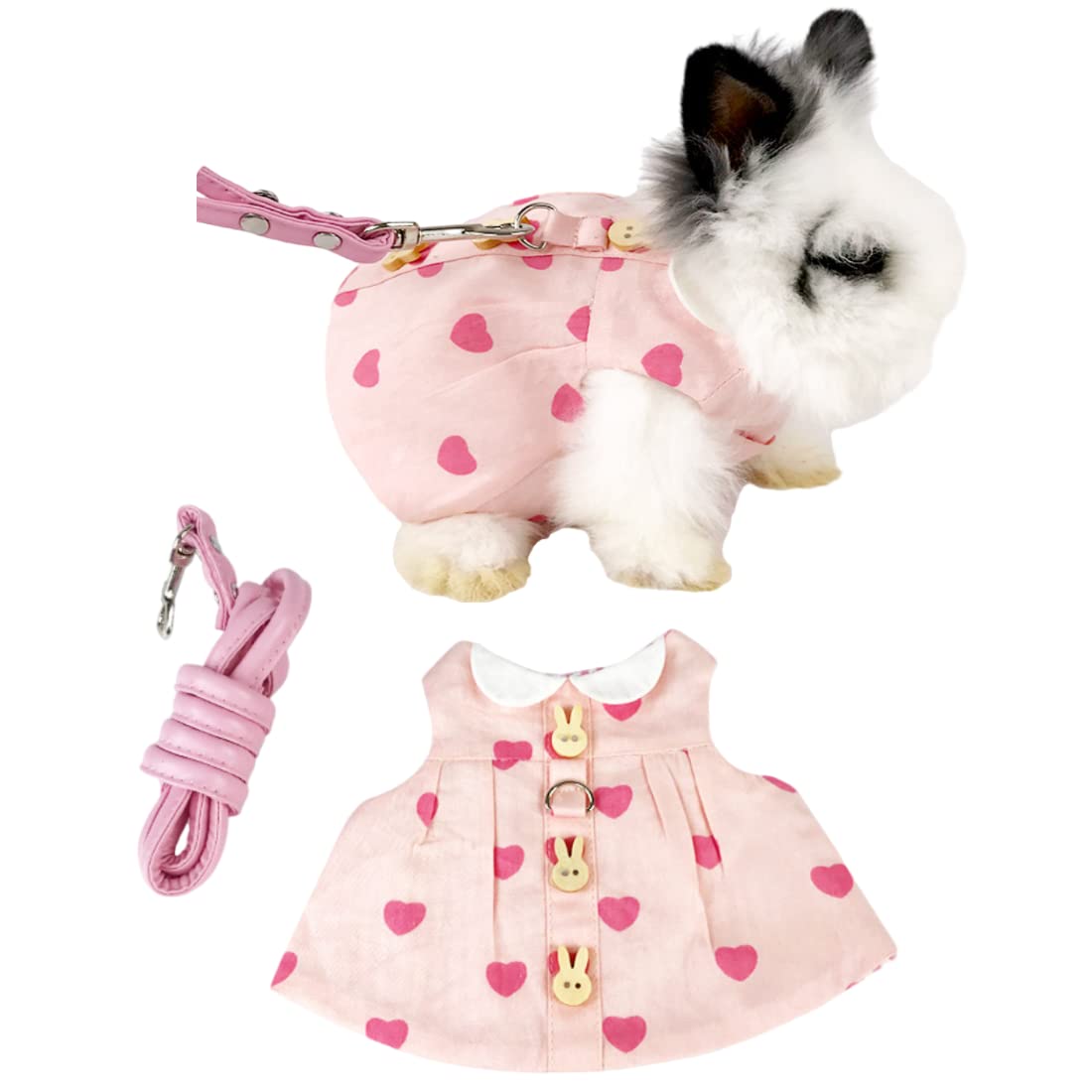 Rabbit Harness and Leash with Cute Accessories for Walking Escape Proof - Mesh Breathable Bunny Vest Harness Outdoor - Also Suit for Ferret Kittn