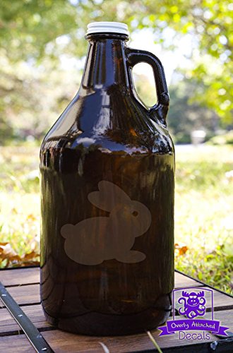 Easter Bunny Etched Amber Glass 64 Ounce Beer Growler Glassware Gift
