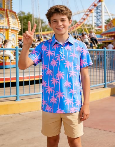Cuddomper Boys Hawaiian Polo Golf Shirt Pink Palm 7-8 Years — view 5