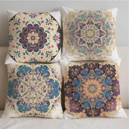 Housse coussin 80x80cm imperméable mandala violet lot de 4 - 3