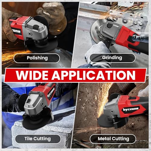 Byczone Cordless Angle Grinder Compatible with Milwaukee 18V Battery (NO BATTERY), 4-1/2 Inch Angle Grinder Power Tool with Spanner, 3 Variable Speed, MAX 8500 RPM, Brushless Motor thumbnail 7