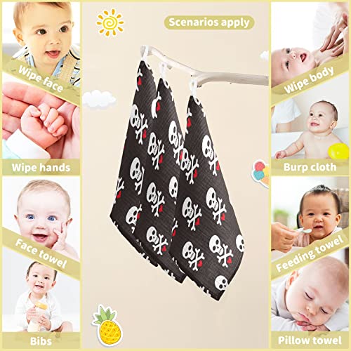 Image of Baby Washcloths Cotton Skull Red Heart Baby Muslin Washcloths Soft Baby Face Towel for Newborn Infants Baby Wipes, 11.8 X 11.8 Inch, 3 Pack