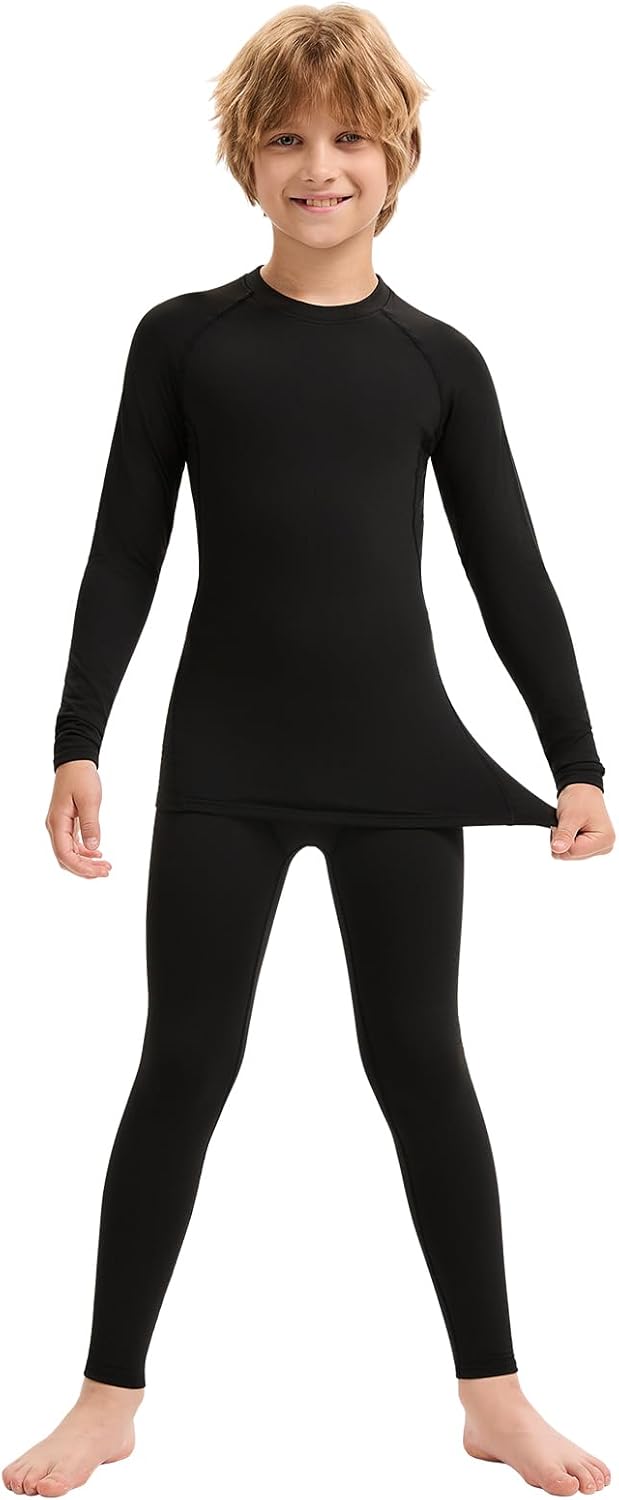 2 Pack Thermal Underwear Set for Kids Compression Thermals Top and Bottom Set Boys Long Johns Base Layer - Image 2