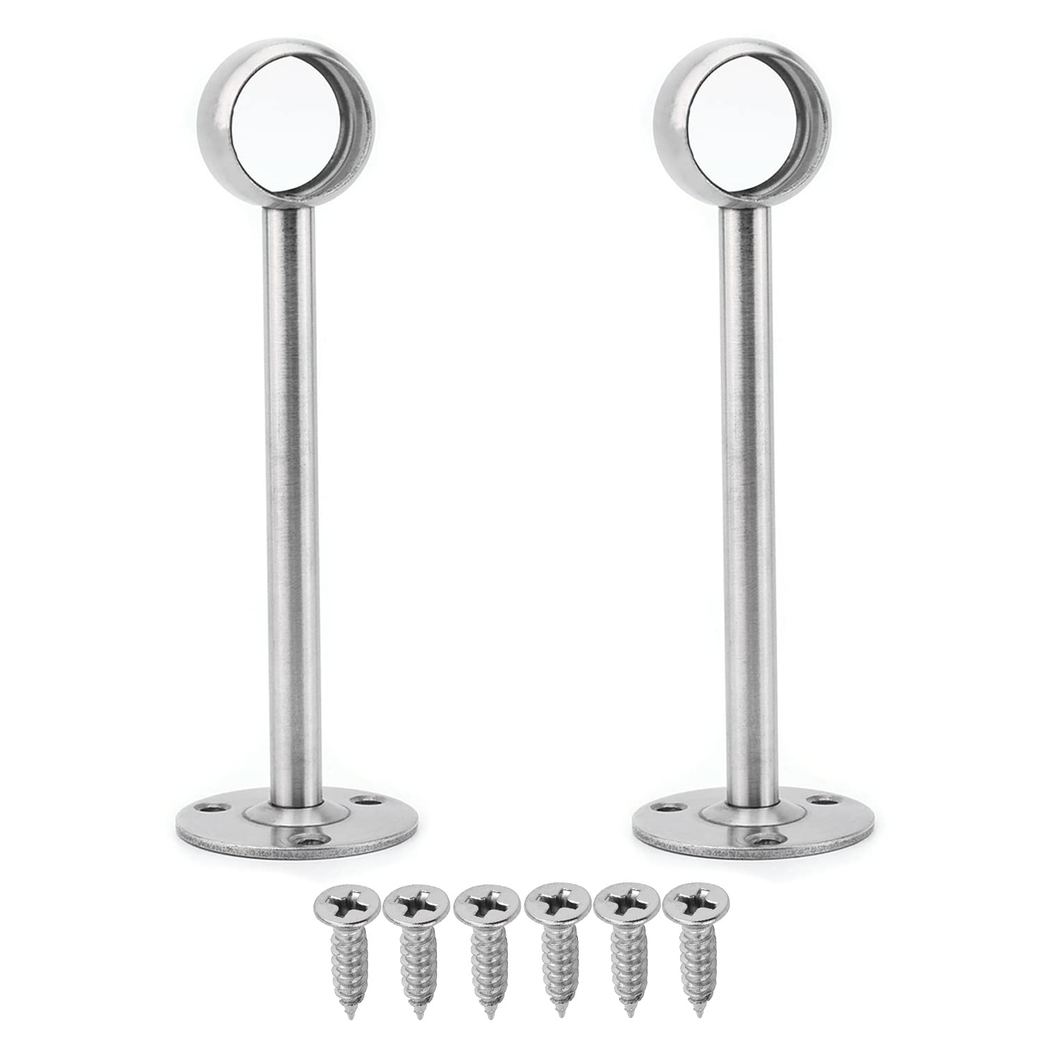 Mromax Silver Wardrobe Pipe Bracket, 0.98Inch Dia, Ceiling Mounted Rail Rod Support Socket Tone 2Pcs