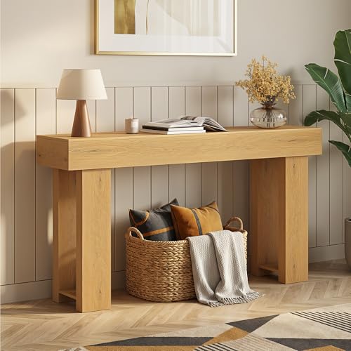 Gizoon 63" Narrow Console Table, Rustic Wood Entryway Table, Natural | 63x13.8" long sofa table behind couch. Water-resistant surface & sturdy frame for living room/hallway. Easy assembly.