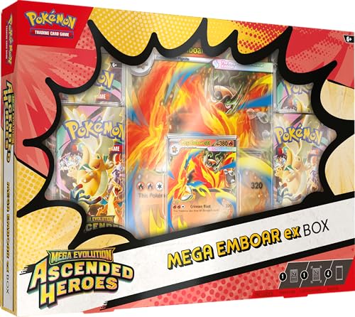 Image of Pokemon TCG: Mega Evolution-Ascended Heroes Mega Emboar ex Box (1 Foil Promo Card, 1 Oversize Lenticular Card & 4 Booster Packs)