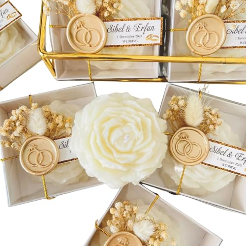 Custom Wedding Souvenir – Scented Peony Candle Favor with Personalized