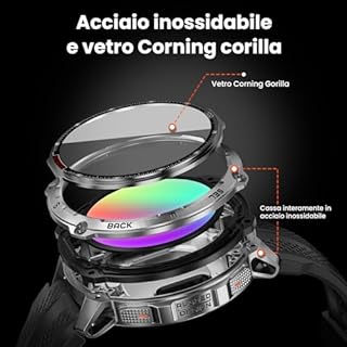 KOSPET Tank T4 Smartwatch Uomo, Acciaio Inox Completo, GPS a 6 Satelliti & Mappe Offline, 10ATM Subacqueo 45m, Batteria 50 Giorni, Chiamate Bluetooth, Monitor Salute 24/7, 1.43" AMOLED,Android & iOS