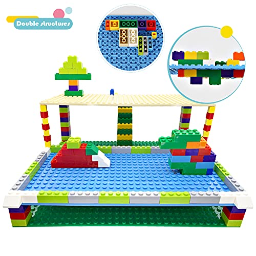Image of 3 Classic Building Plates Compatible with the Classic, 1 Green Plate (25 x 25 cm) and 2 Stackable Base Plates (25 x 12.5 cm) for Building Towers and Multi-storey Buildings (3 Pieces)