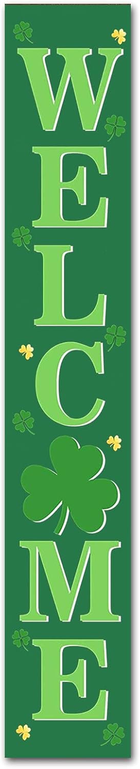 KPSheng St. Patrick's Wooden Sign Vertical Porch Sign,8x48in Welcome Wood Wall Art Sign for St. Patrick's Day Standing Hanging Home Front Door Wall Yard Party Indoor Outdoor Decoration